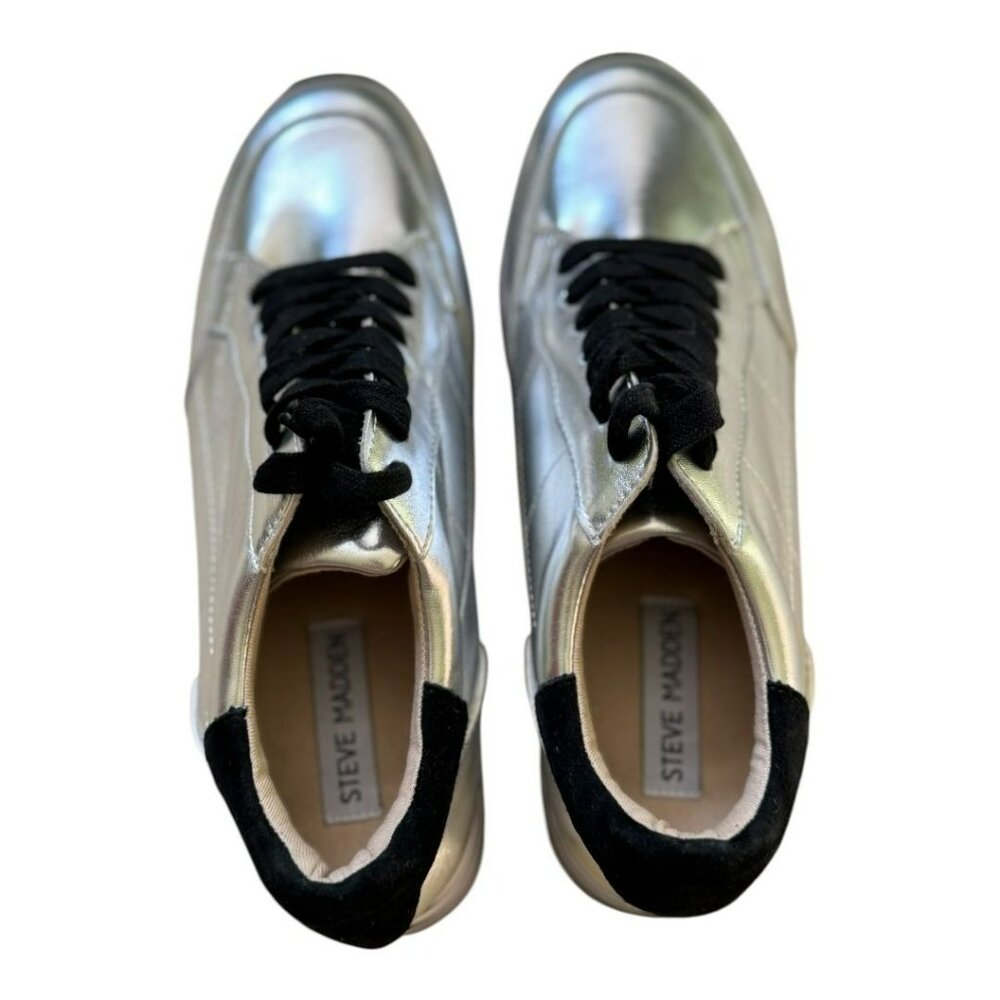NEW Steve Madden Rizzo Silver Platform Sneakers M - Picture 5 of 12